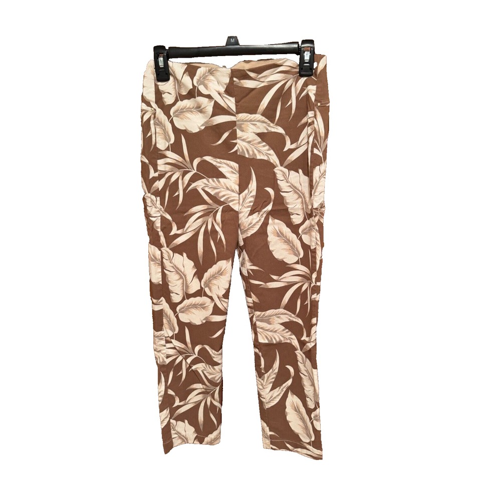 Joseph Ribkoff 6 Floral Crop Pants Brown Cream Pull On Stretch Resort wear Women